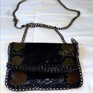 Chic Black Chain Strap leather snake print Women's Bag.